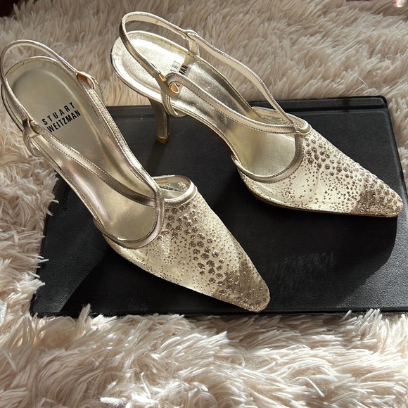 STUART WEITZMAN GLITTER SLING BACK HEELS NWOT - Picture 1 of 17
